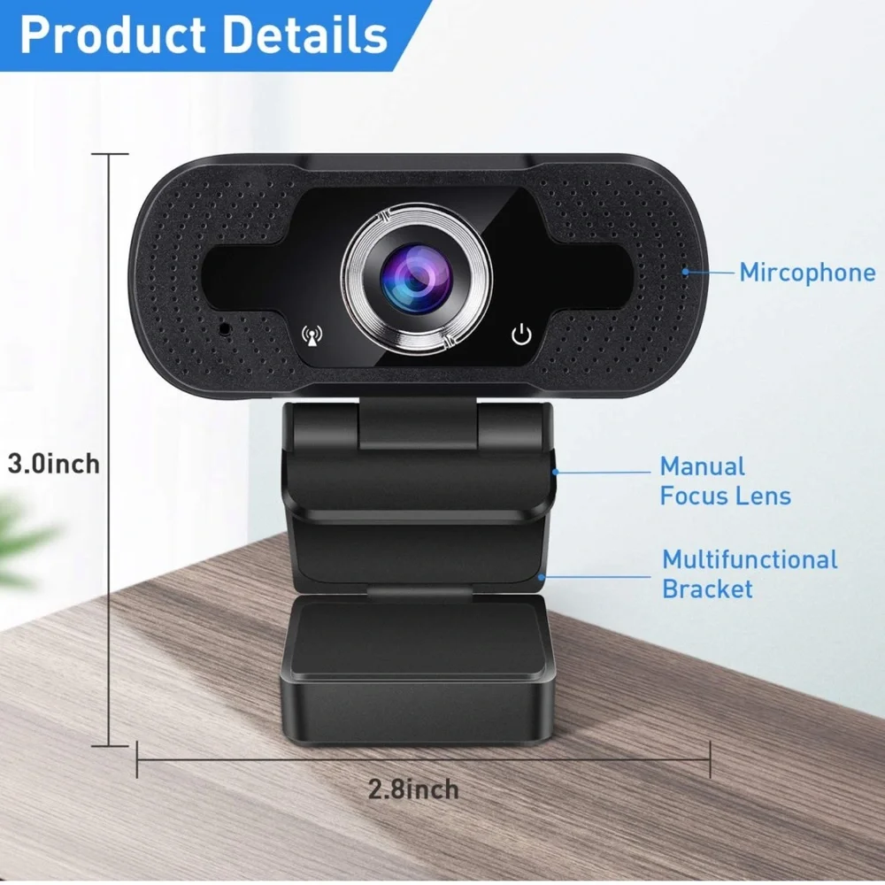 1080P Webcam, HD Webcam with Microphone USB PC Webcam Plug and Play for computer
